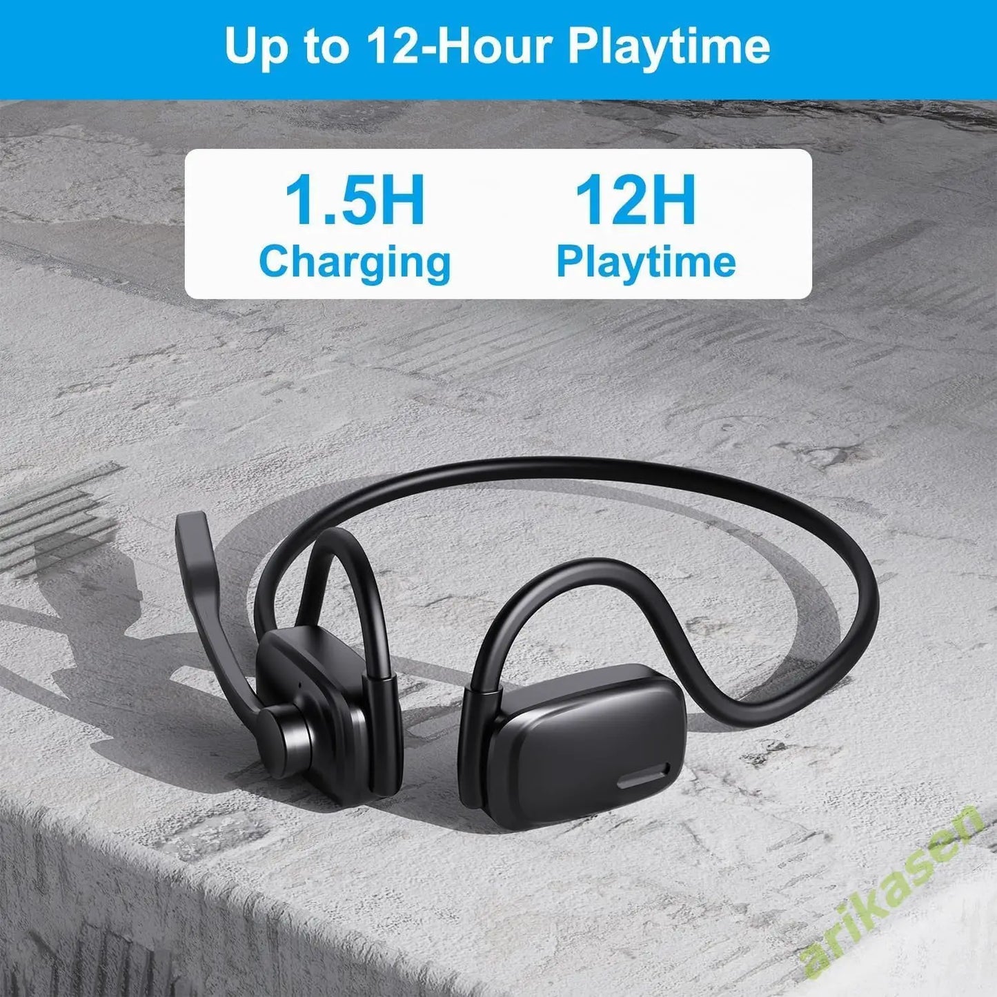 Bluetooth Headset with Microphone Boom – Noise Cancelling Open-Ear Wireless Headphones with Mute Button for Driving & Gym