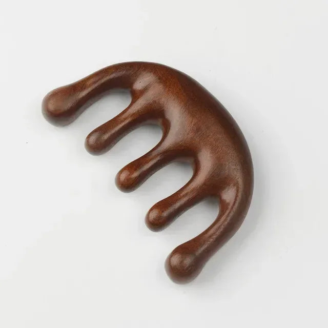 Meridian Massage Comb – Five-Tooth Handleless Sandalwood Scalp & Acupuncture Comb for Blood Circulation