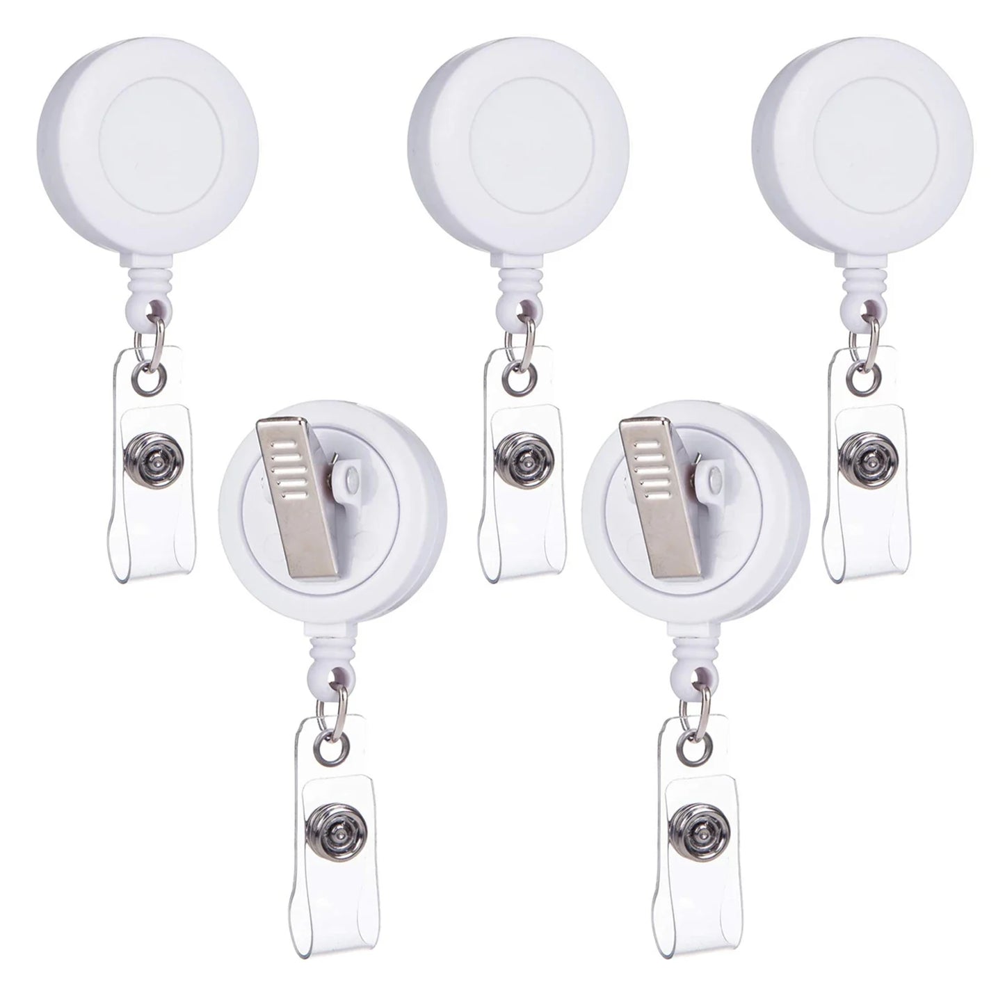 5 Pack Retractable Badge Reels - Swivel Alligator Clip ID Holder with Multitool Carabiner Keychain Design