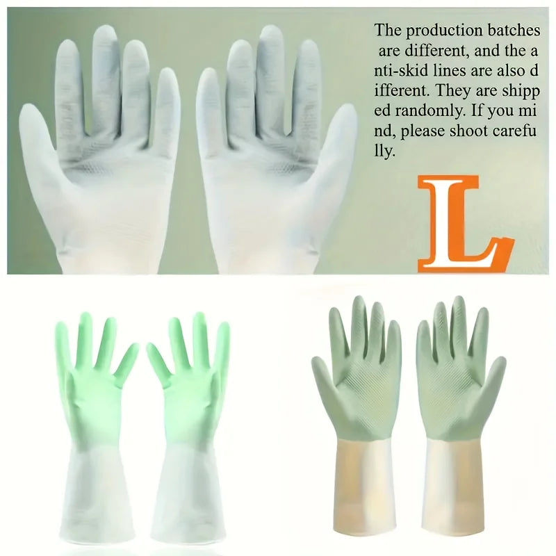 Thick Waterproof Latex Kitchen Gloves – Non-Slip Grip Dishwashing & Cleaning Gloves, Durable Household Protection (Beige & Mint Green)