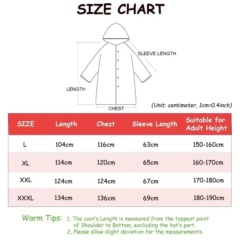 Black Waterproof Hooded Raincoat – Thickened Unisex Rain Poncho for Outdoor Hiking, Fishing & Travel Protection Gear