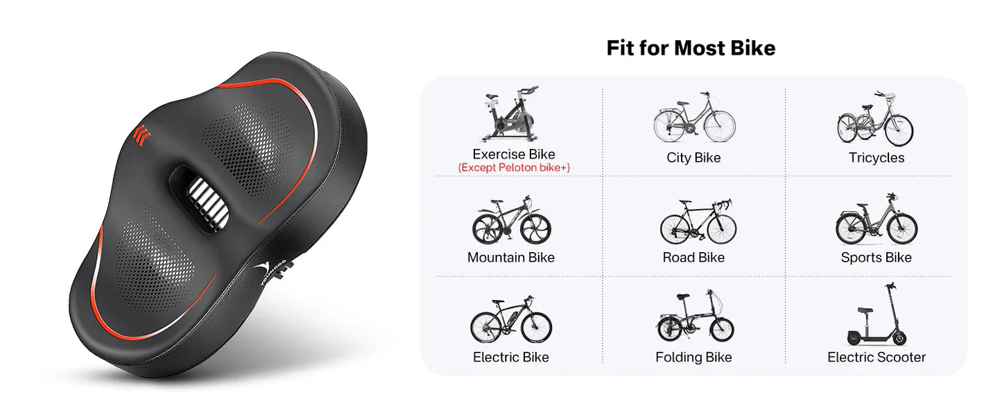 YOUNGDO Noseless Oversize Bike Seat Cushion | Wide Bicycle Saddle for Peloton, Stationary, Ebike & City Bikes
