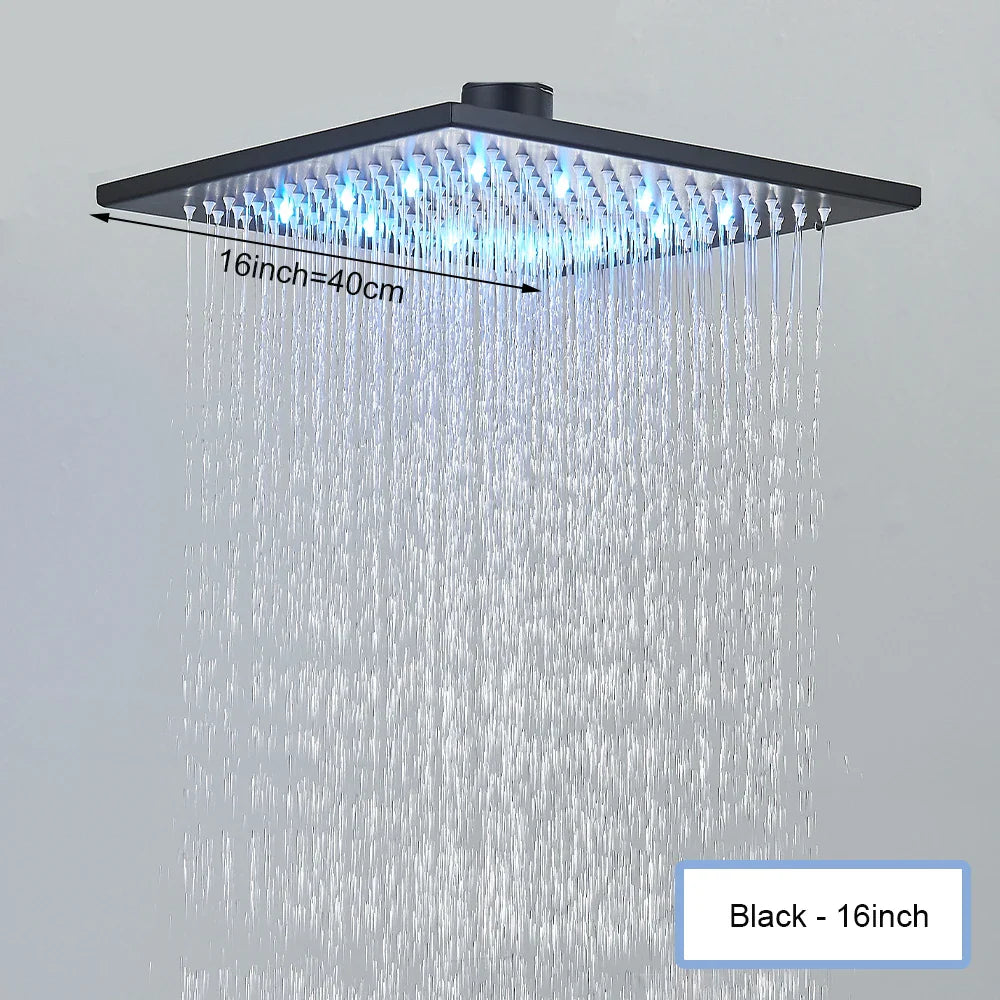 Black Ceiling Mounted LED Rainfall Shower Head – Intelligent Remote Control Concealed Waterfall Tap