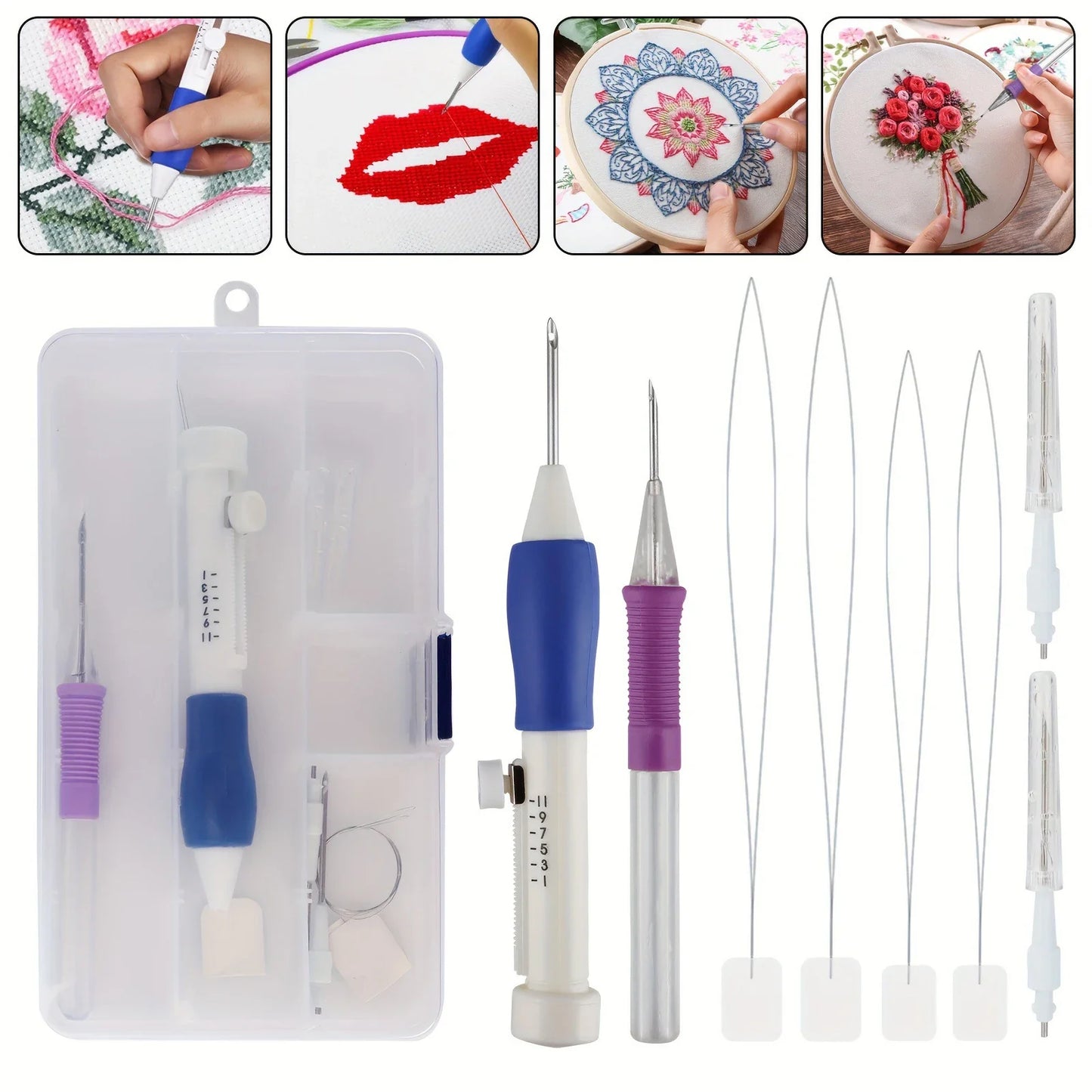 Embroidery Punch Needle Kit – Magic Needle Pen Weaving Tool Set for DIY Sewing, Stitching & Knitting Crafts