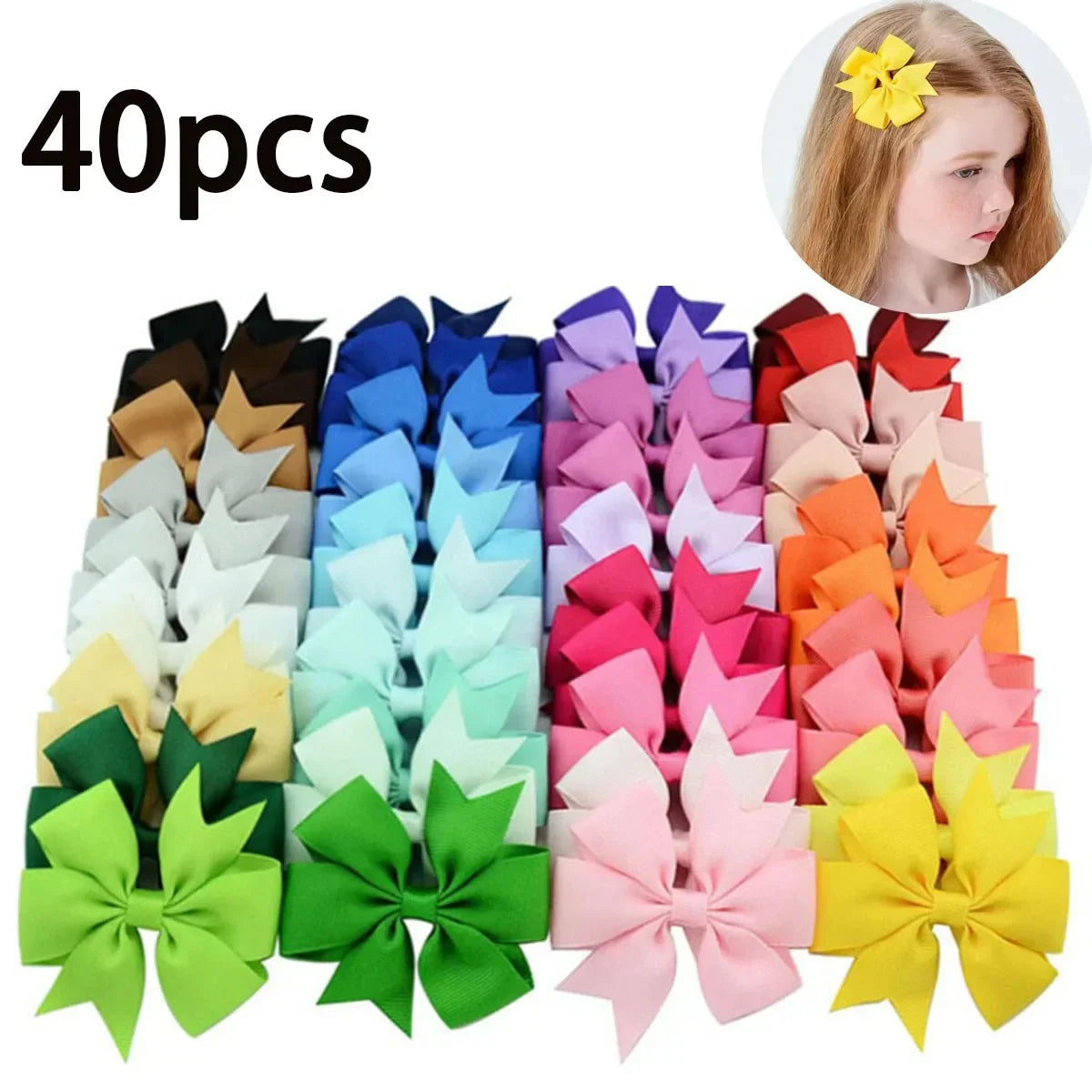 20/40PCS Sweet Candy Color Bow Hair Clip Set – Cute Ribbon Hairpins for Baby Girls & Kids Hair Accessories Gift