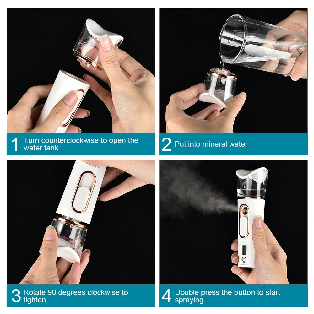 Handheld Nano Mist Sprayer Facial Steamer – Mini Portable Hydrating Skin Care Humidifier with LED Display Nebulizer Beauty Device