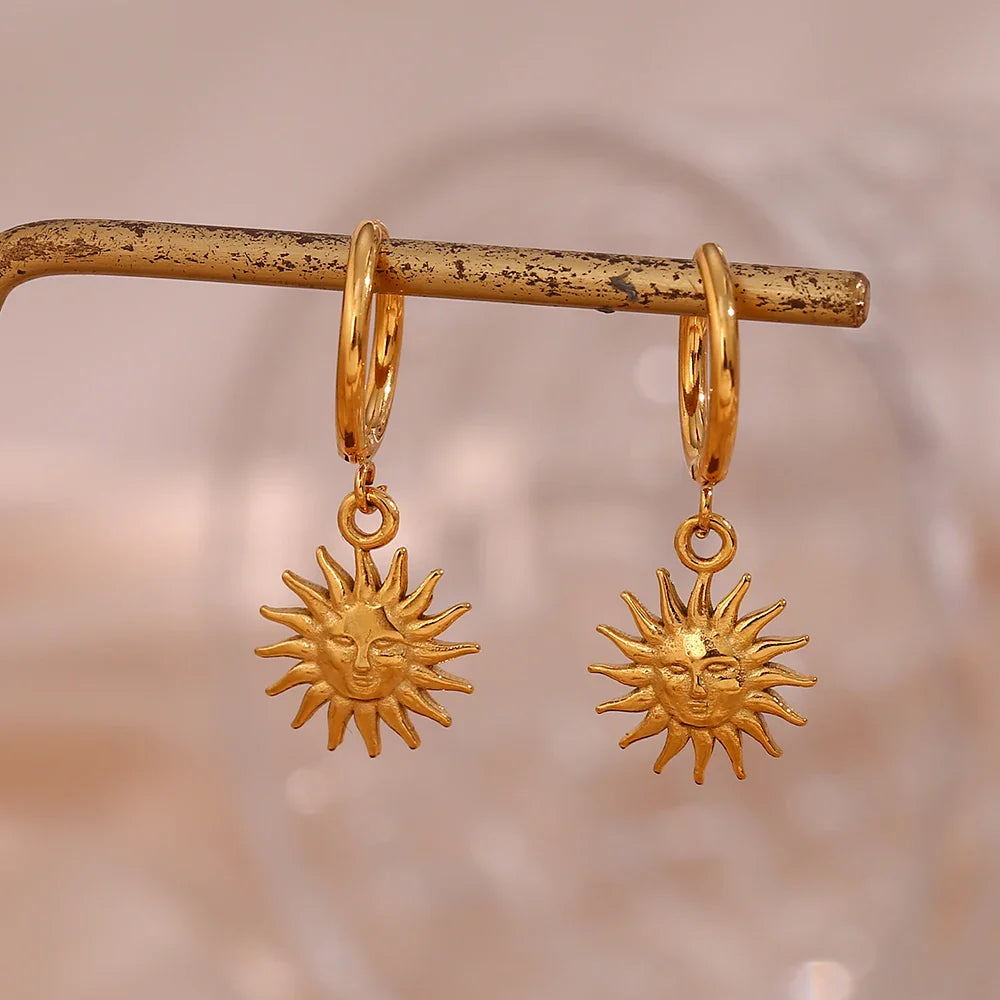 E.B.belle Y2K Sun Pendant Hoop Earrings – Gold Plated Cute Holiday Fashion Jewelry for Women & Girls