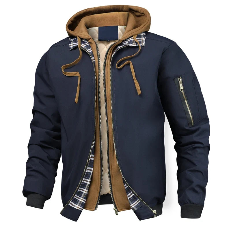 Men’s Warm Winter Windbreaker Jacket - Thick Hooded Outdoor Hiking Thermal Sports Coat with Zipper Closure
