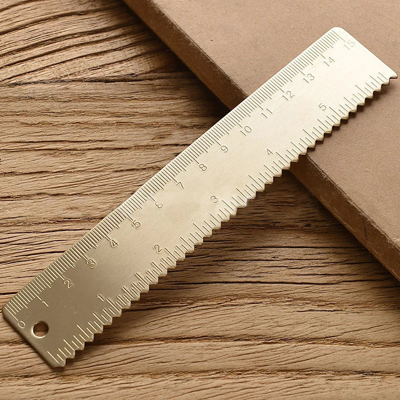 Vintage Brass Straight Ruler — Metal Triangle Protractor Measuring Tool for Students