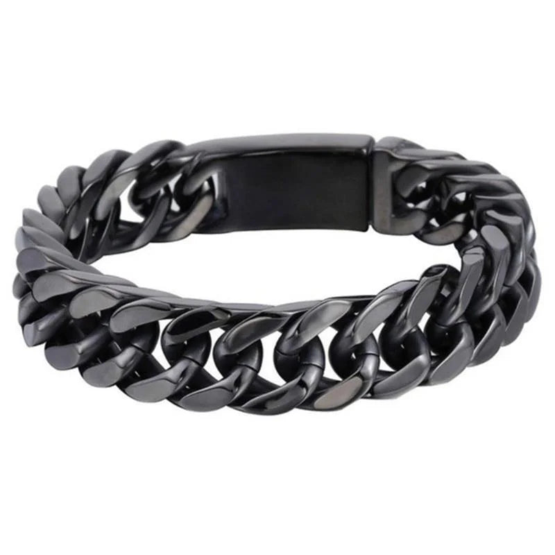 Fashion Black Cuban Chain Bracelet - Hip Hop Jewelry for Men, Couple Bracelets for Birthday & Anniversary Gift