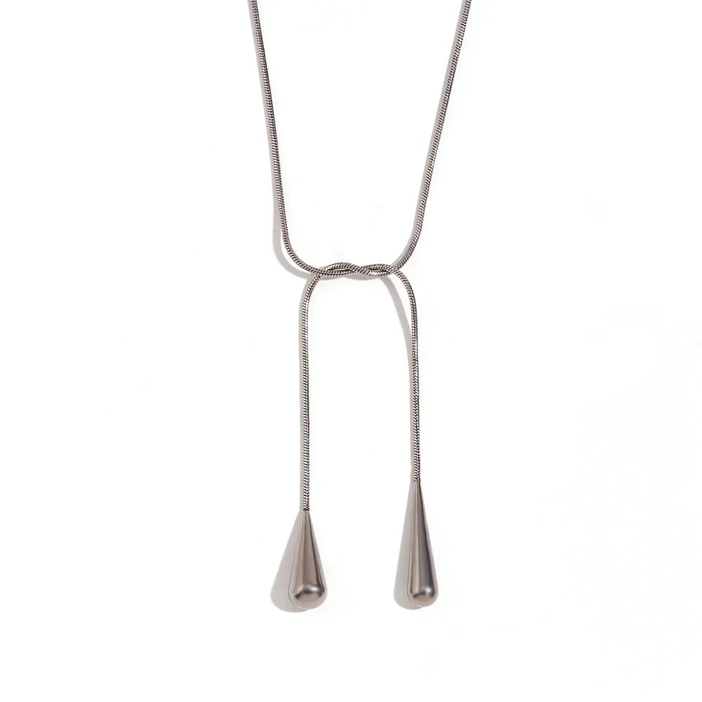 Two Water Drop Snake Chain Necklace – Tarnish-Free Silver & 18K Gold Plated Stainless Steel Jewelry for Women