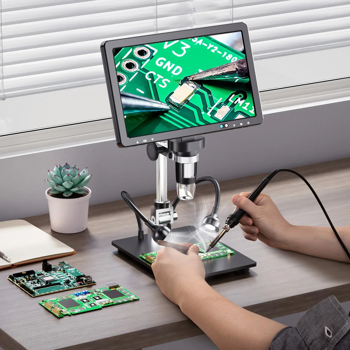 RIEVBCAU 10.1'' HDMI Digital Microscope – 2000X 20MP Coin & Soldering Microscope with 10 LEDs for PCB & Electronics Repair