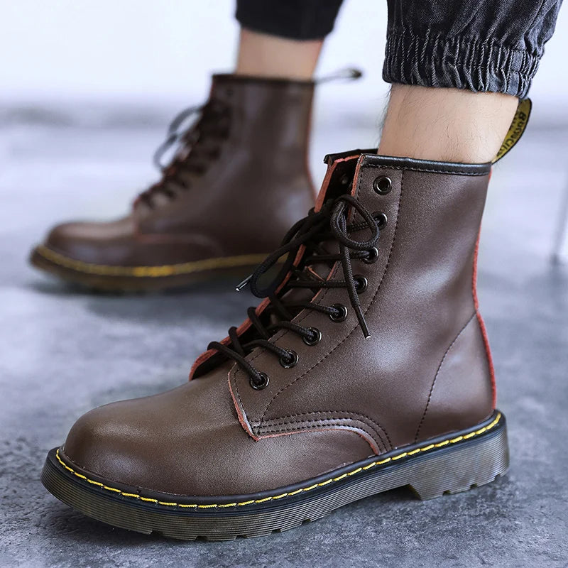 Men's Genuine Leather Six-Hole Boots – Classic British Style Riding Ankle Boots for Outdoor Wear, Size 35-48