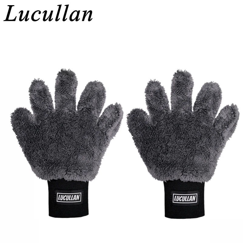 Lucullan Double-Sided Microfiber 5-Finger Mitt – Super Soft, Scratch-Free, Flexible Cleaning Glove