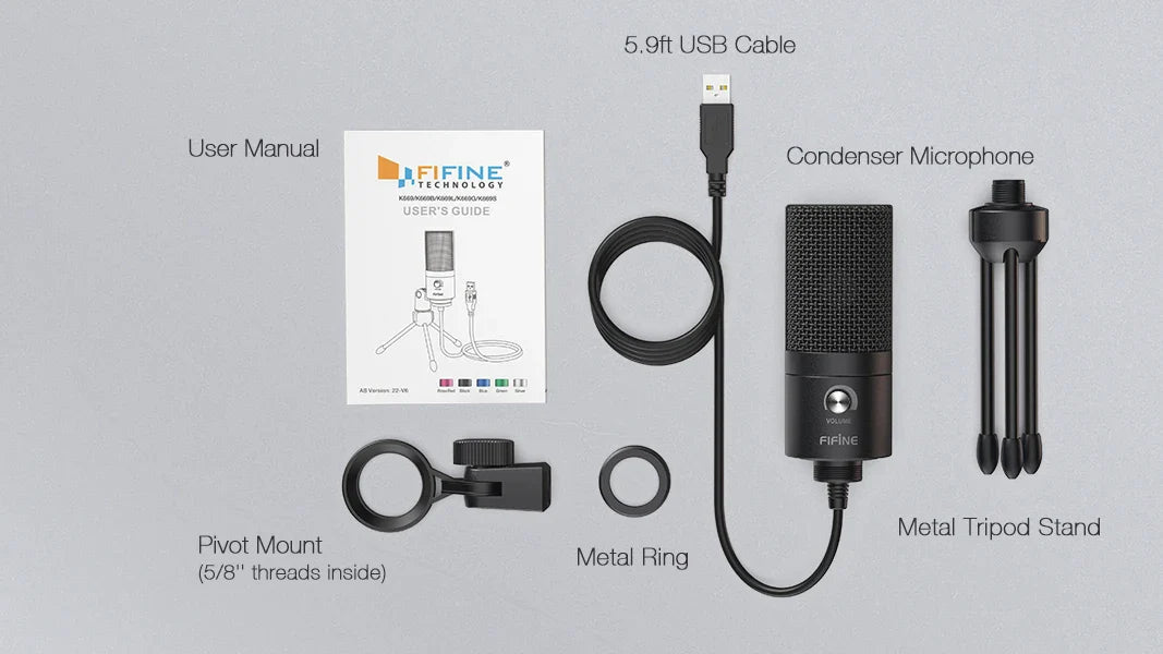 FIFINE K669 USB Condenser Microphone – Metal Recording Mic with Gain Knob for Home Studio, Podcasting & Voice-over