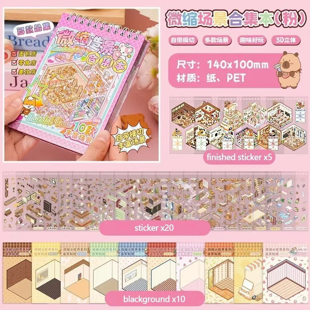 NEW 20Pcs 20-in-1 Cartoon Landscape Sticker Book – DIY 3D Pocket Cabin Scene Stickers for Kids Gift