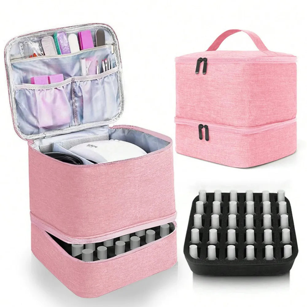Women's Double Layer Nail Polish Storage Bag – Portable Travel Organizer for Essential Oils & Cosmetics