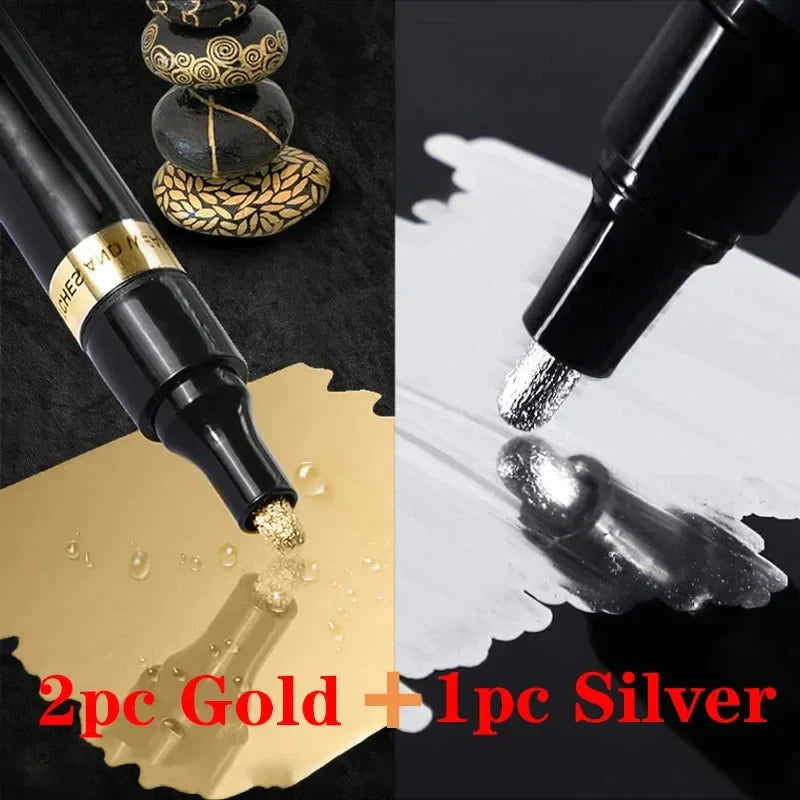 3/2/1PCS Chrome Mirror Marker Pen 2mm – DIY Gold & Silver Permanent Paint Pen for Touch-Up, Model Painting & Marking
