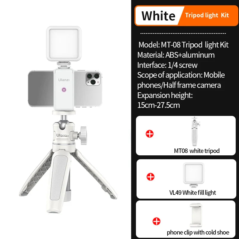Ulanzi MT-08 Mini Tripod – White Foldable Monopod Mount with 1/4'' Universal Tripod for DSLR, Android & iPhone Smartphones