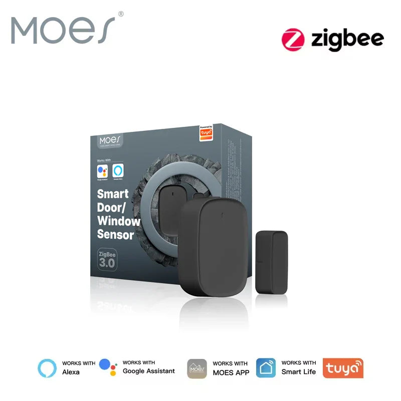 MOES Tuya ZigBee Smart Window & Door Sensor – Home Security Alarm Detector Compatible with Smart Life App, Alexa & Google Home
