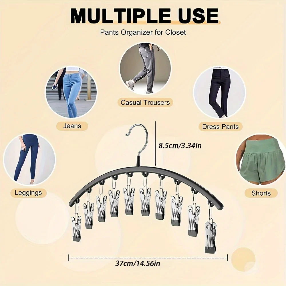 1/2/3PCS Closet Storage Hanger with 10 Clips - Space-Saving Hanging Organizer for 40 Pairs of Leggings - Black
