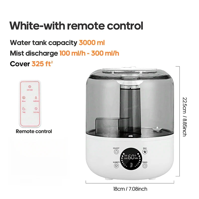 CK2 3L Large Capacity Air Humidifier – Silent Household Aroma Diffuser with Remote Control, Timer & Plant Mist Function