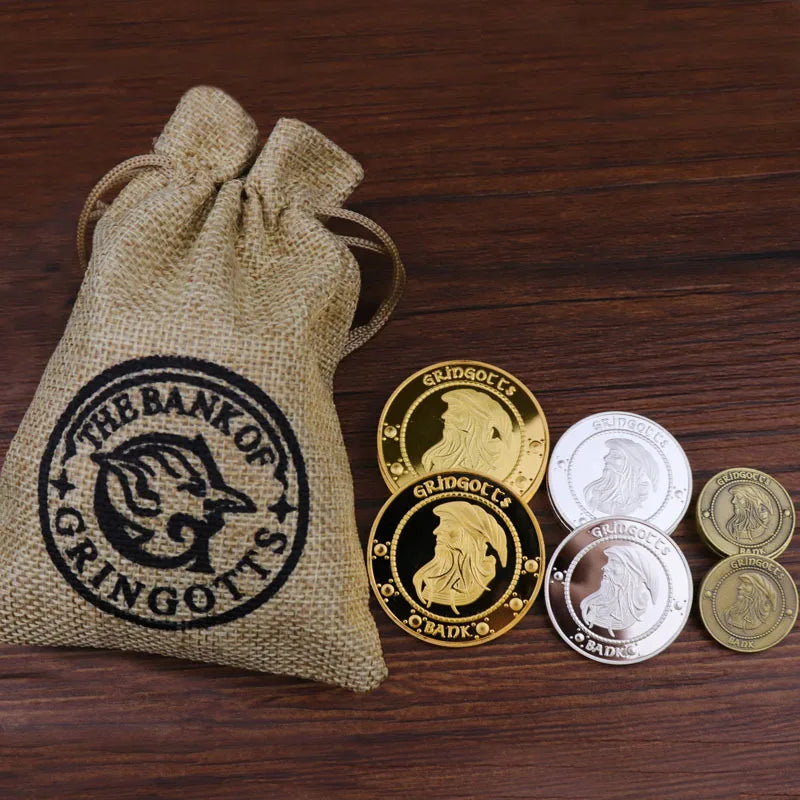 Harry Potter Gringotts Commemorative Coin Badge – Gold Galleon Money Bag Collectible, Birthday Gift