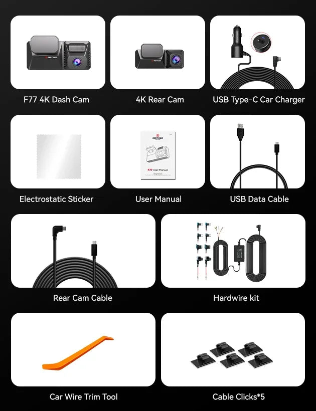 REDTIGER F77 Dashcam – Front and Rear 4K+4K HDR, Sony STARVIS 2 Super Night Vision, Voice Control, 5.8GHz WiFi Dual Dash Cam