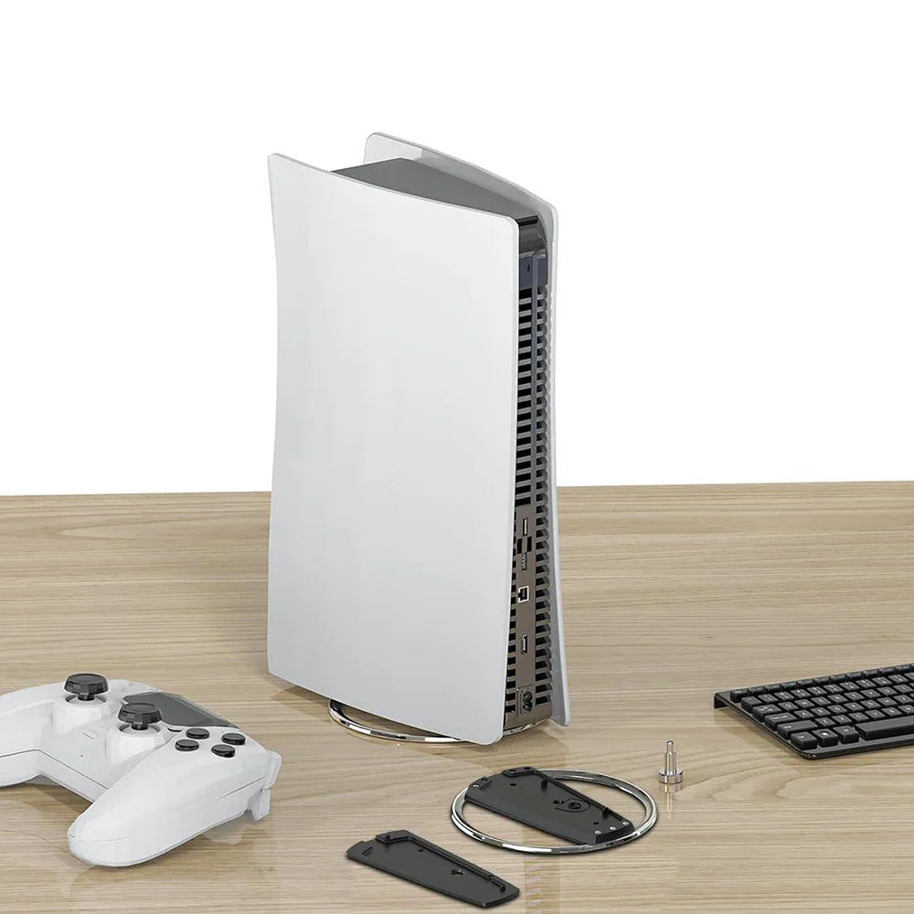 Portable Metal Vertical Stand for PS5 and PS5 Slim - Anti-Slip Base Holder for Digital Disk and Game Console Versions of PlayStation 5