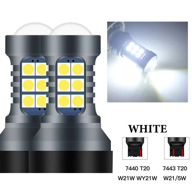 2PCS T20 7440/7443 LED Car Bulbs – 27SMD 3030 Chip WY21W W21W Signal, Backup & Reverse Plug & Play Automotive Lighting Lamps