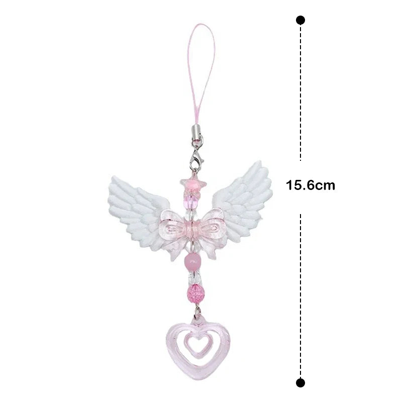 Wings Bow Heart Phone Charm - Sweet Mobile Strap Chain & Keychain Bag Accessory for Girls and Women