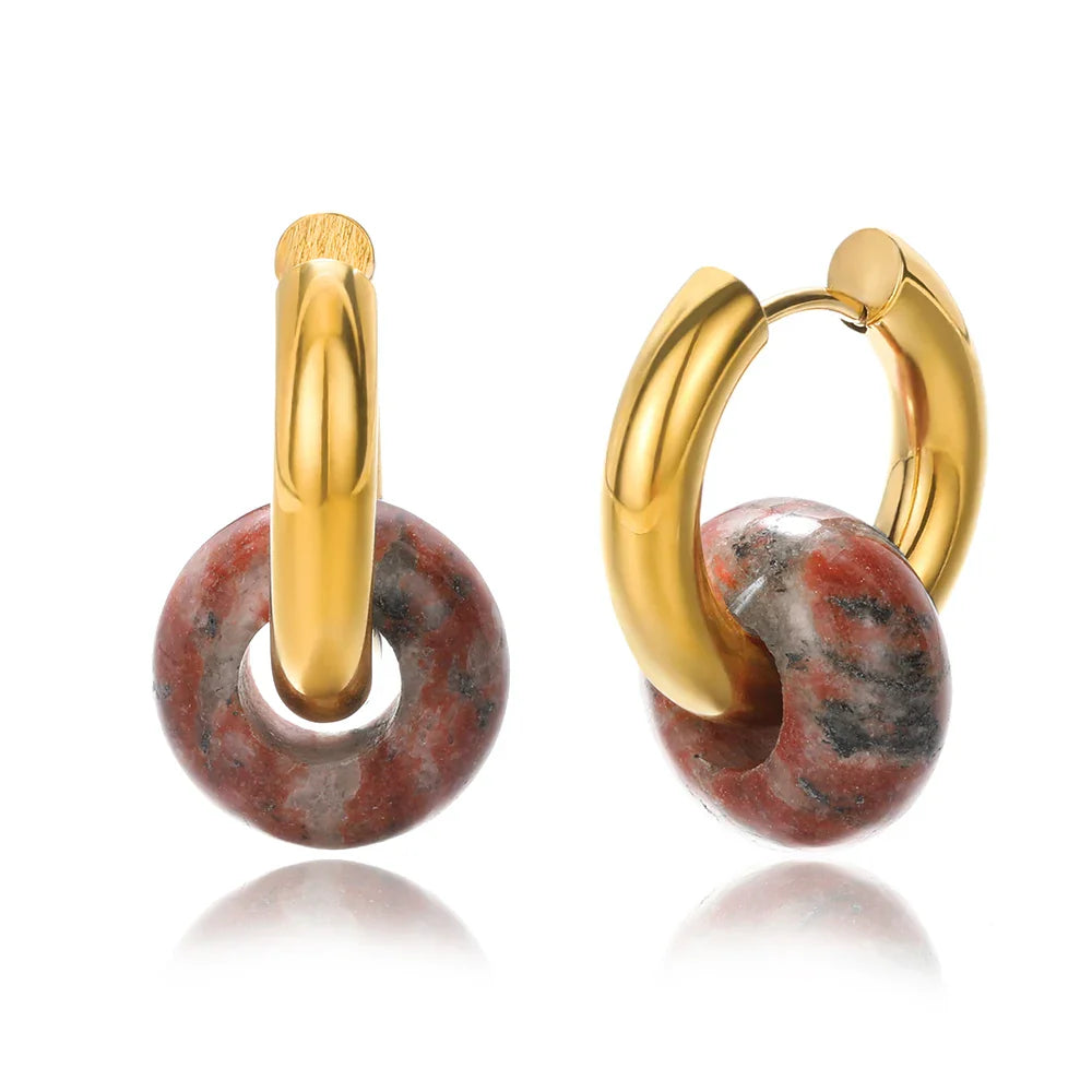 Leopard Bead Opal Stainless Steel Hoop Earrings — Gold Color, Anti-Fading Wedding & Prom Jewelry for Women, Gift Accessory