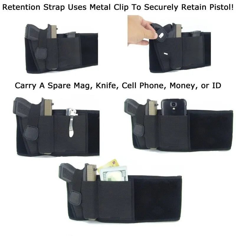 Tactical Concealed Carry Belly Holster Waist Band Belt – Portable Hidden Gun Holster for Outdoor Hunting & Self Defense