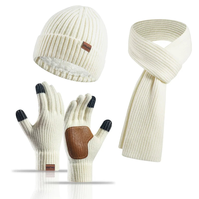 3-Piece Women’s Winter Set – Warm Knitted Beanie, Long Scarf & Gloves for Outdoor Sports, Skiing & Running