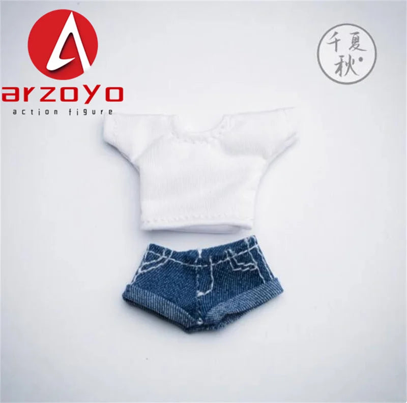 C-010 1/12 Scale Female Outfit – T-Shirt & Denim Shorts for 6’’ Romankey Soldier Action Figures
