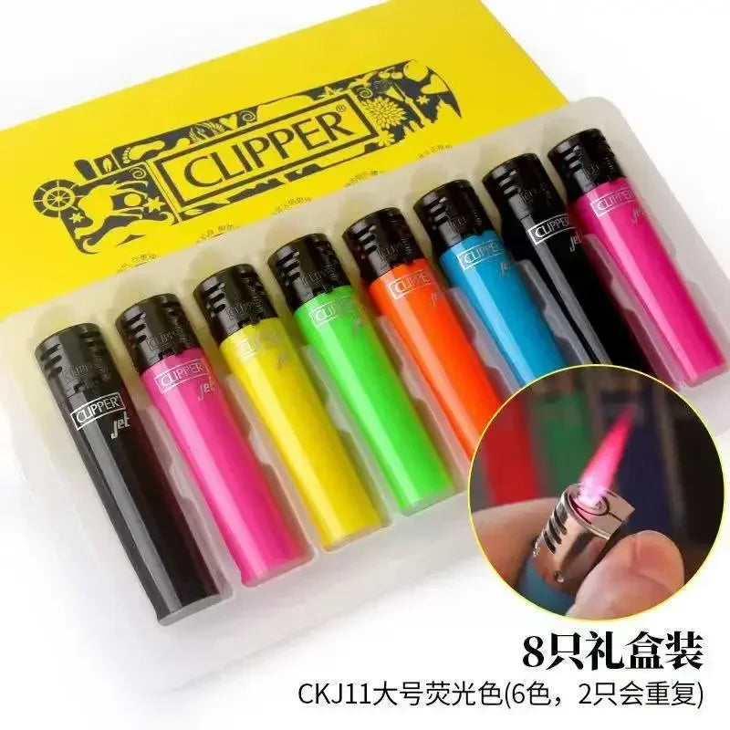 Original Spanish Clipper Refillable Gas Lighter – Personality Pattern 8-Piece Boxed Set Smoking Collection Gift Wholesale Lighter Pack