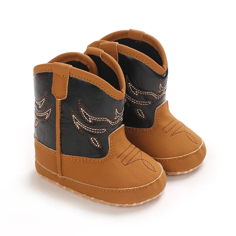 Western Cowboy Baby Boots - Soft Sole Embroidered Pre-Walker Shoes for Newborn Girls 0-18M