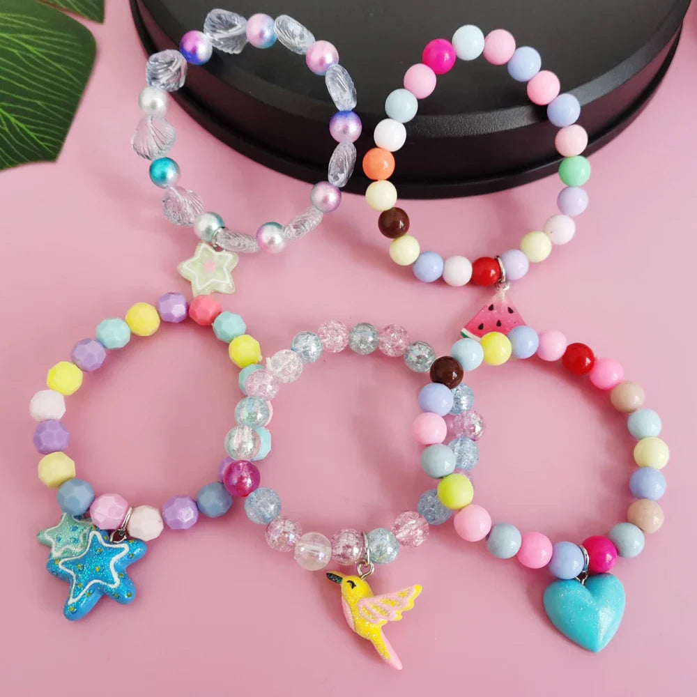 Children’s Unicorn Cartoon Bracelet – Cute Heart & Star Elastic Candy Beads for Kids Girls, Lovely Jewelry