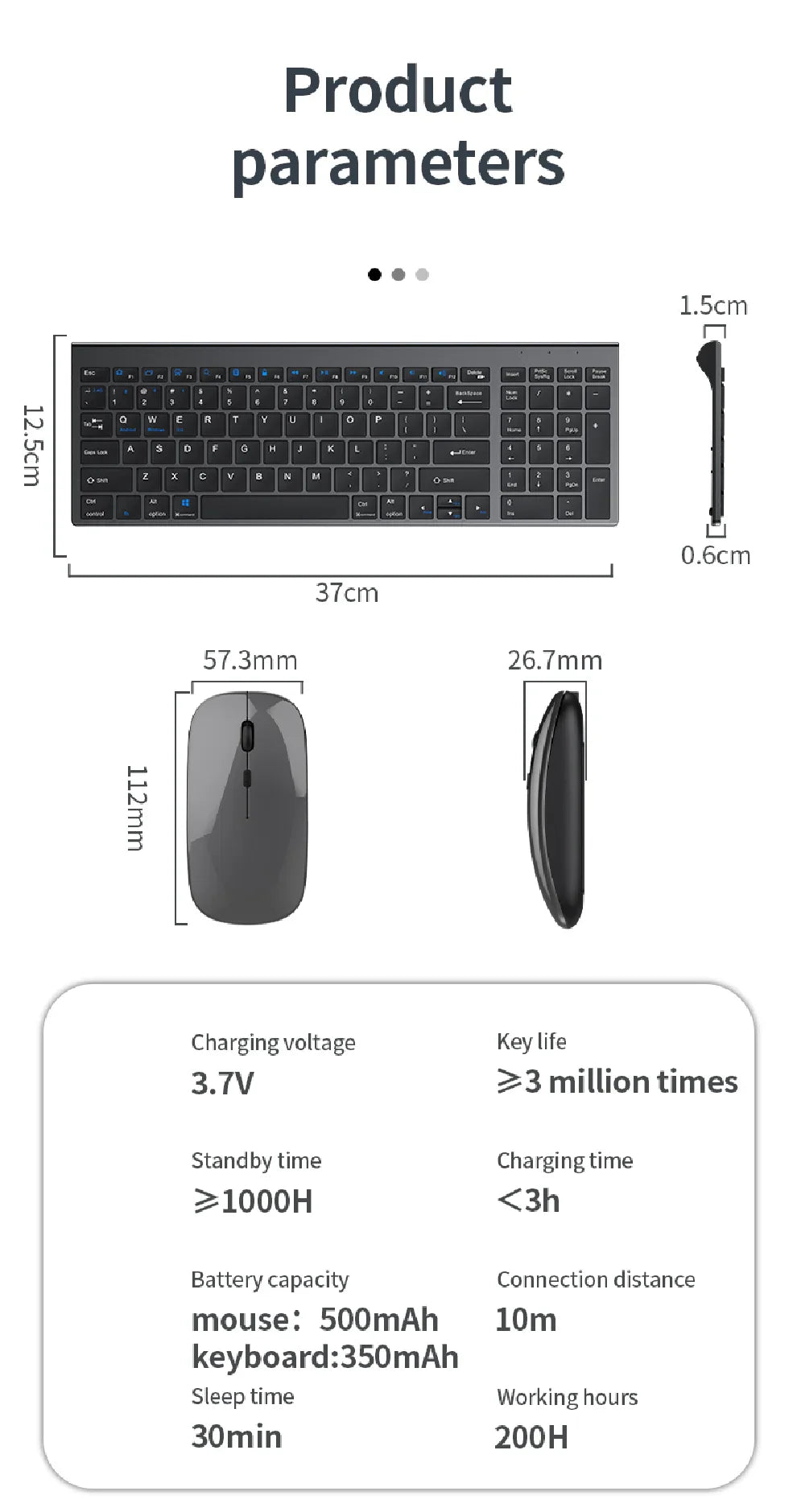 Gray Bluetooth 5.0 & 2.4G Wireless Keyboard Mouse Combo – Rechargeable Full Size Keyboard for Notebook & Laptop