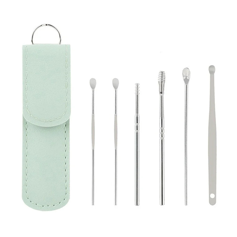 6PCS Stainless Steel Ear Wax Removal Kit | Ear Cleaner Pickers, Curette Spoons & Piercing Care Tools