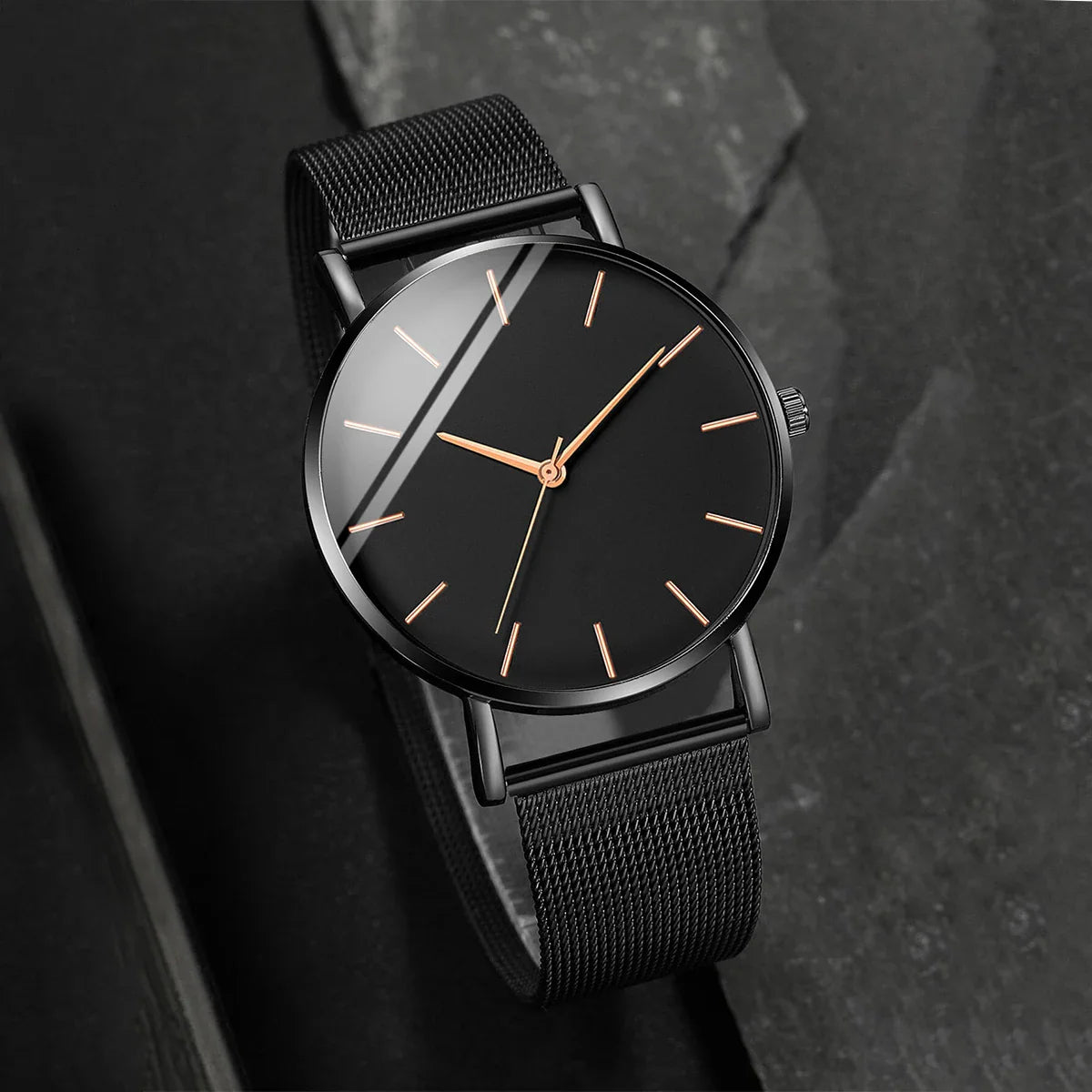 Men’s Ultra-Thin Quartz Watch – Fashion Business Stainless Steel Mesh Band Wristwatch
