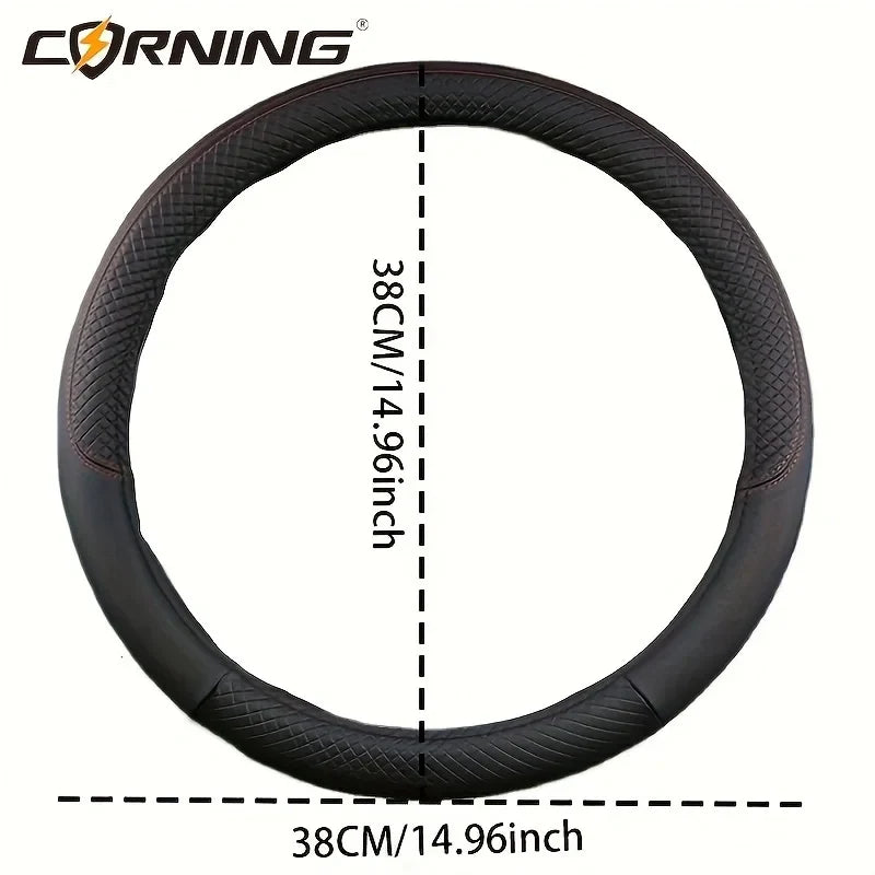 38cm PU Leather Steering Wheel Cover — Anti-Slip, Breathable Fiber Braid, Universal Car Accessory