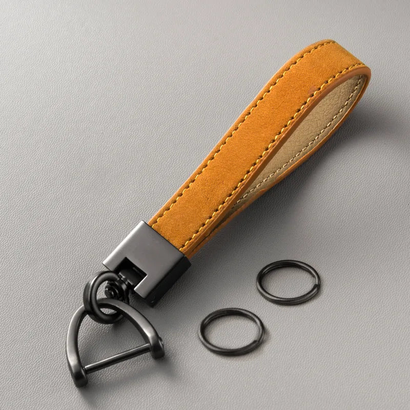 Luxury Genuine Leather Car Keychain – Pure Color Buckle Key Ring, Stylish Car Accessory Gift