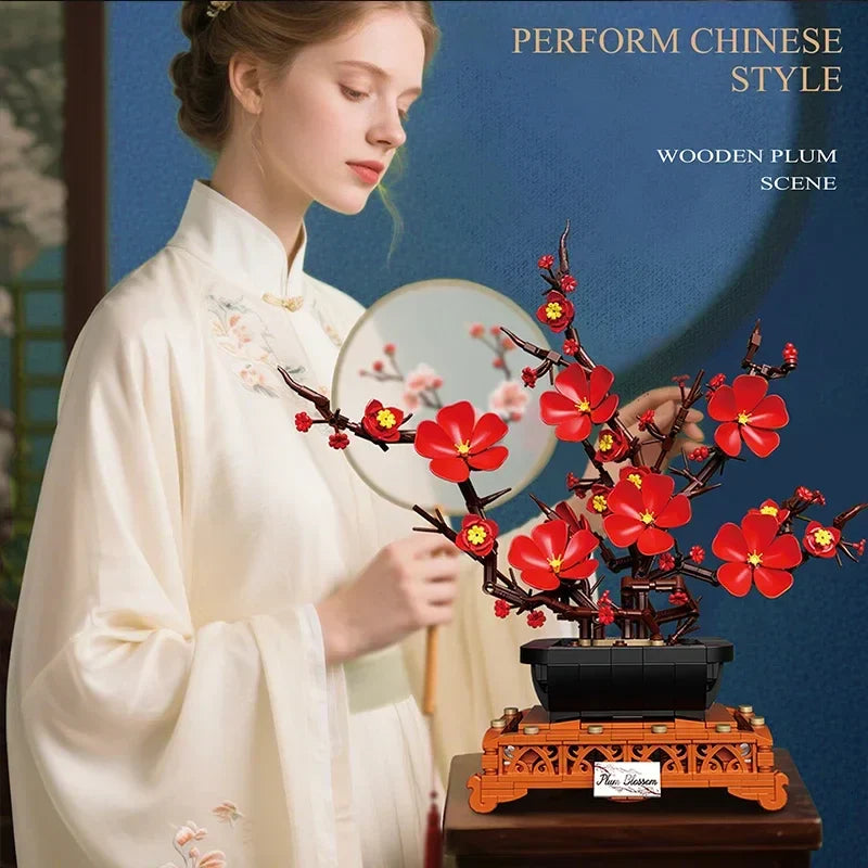 669PCS Plum Blossom Bonsai Building Block Set – Floral Flower Model Bricks, Creative Desktop Decor & Holiday Gift for Kids