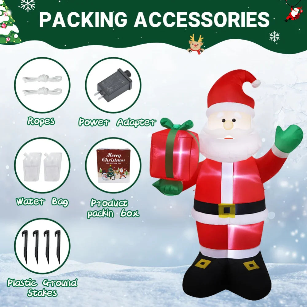 2.4M Inflatable Christmas Santa Claus β Waving with Gift Pack, Built-in LED Lights for Indoor & Outdoor Holiday Garden Party Decor