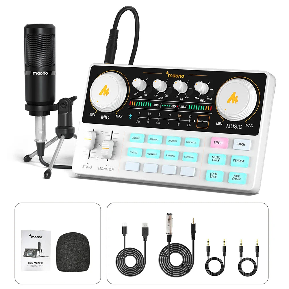 Maono AM200-S1 Microphone & Sound Card Set – MaonoCaster Audio Interface with Condenser Mic for Live Streaming, Recording on PC & Phone