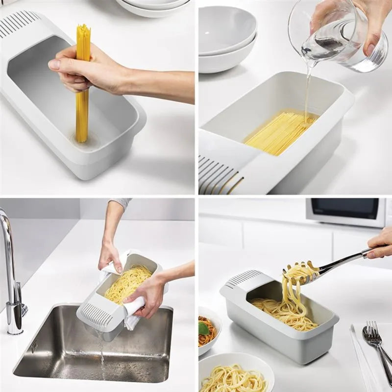 Microwave Noodles Pasta Cooker with Strainer | Eco-Friendly Plastic Spaghetti Vegetable Steamer | Dishwasher-Safe Kitchen Accessory
