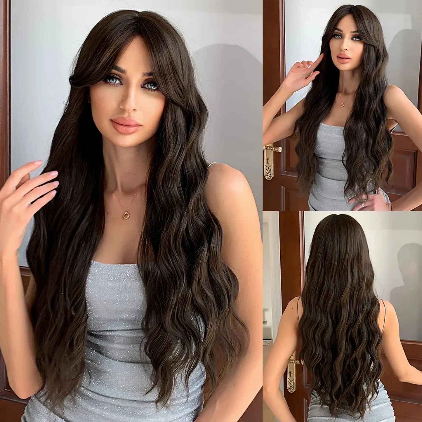 Long Orange Water Wave Wig for Women — Synthetic Wavy Hair with Bangs, Heat-Resistant for Cosplay & Party