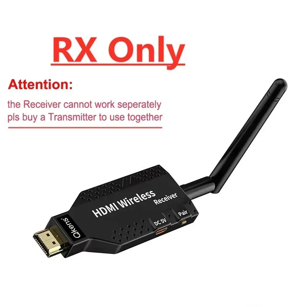 50m Wireless HDMI Extender – 1-to-2/3/4 Video Transmitter & Receiver for TV, Camera, Laptop, PC to Monitor or Projector