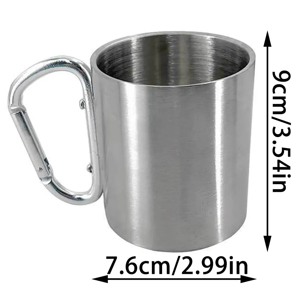 Stainless Steel Camping Mug with Carabiner Handle – Portable Outdoor Travel Water Cup for Hiking, Picnic & Adventure Use
